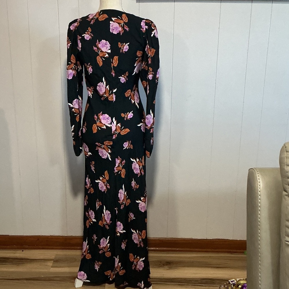 Zara Black Maxi Dress with Purple Rose Print - Picture 3 of 6